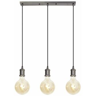 4lite WiZ Connected LED Decorative 3-way Bar Pendant in Blackened Silver complete with 3 x WiFi Smart LED Globe Lamps.