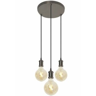 4lite WiZ Connected LED Decorative 3-way Circular Pendant in Blackened Silver complete with 3 x WiFi Smart LED Globe Lamps.