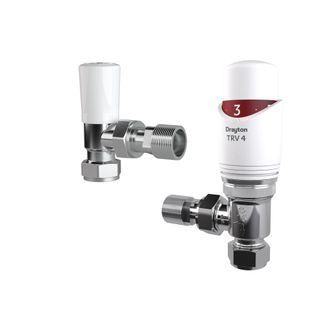 Drayton TRV4 White 15mm Angled Thermostatic Radiator Valve &amp; Lockshield