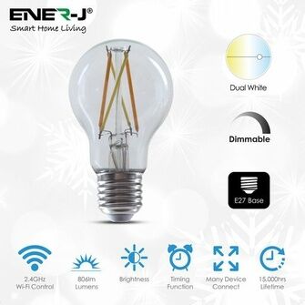 ENER-J Smart WiFi CCT Changing & Dimmable GLS A60 LED Lamp E27 8.5W (selling in packs of 3)