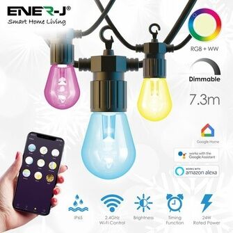 ENER-J Wi-Fi LED String Light with RGB+WW, 7.3M and 12pcs LED Bulbs withPlug & Play Power Supply