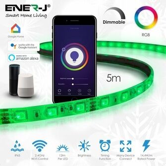 ENER-J Smart WiFi RGB LED Strip Plug and Play Kit 12V, 5 meters, IP65