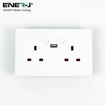 ENER-J Smart WiFi 13A WiFi Twin Wall Sockets with single USB. Push button