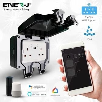 ENER-J Smart WiFi Weatherproof 13A Twin Wall Sockets with 2 USB Ports (IP55)