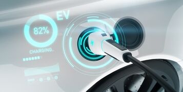 Ev,Car,At,Vehicle,Charging,Station,With,Ui,Technology,Infomation,