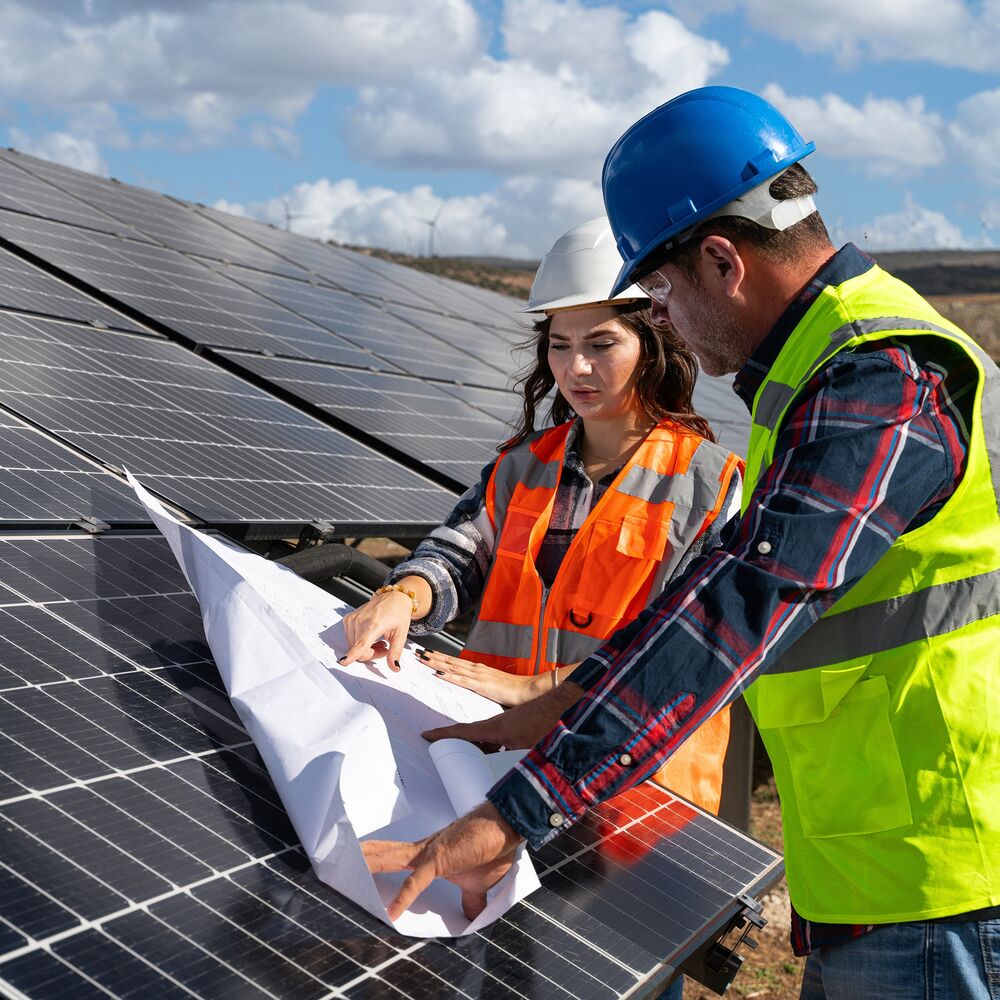 Engineer inspect installation of solar panels