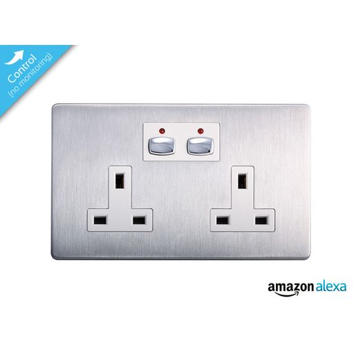 Energenie MiHome Smart Double Plug Socket - Brushed Steel
