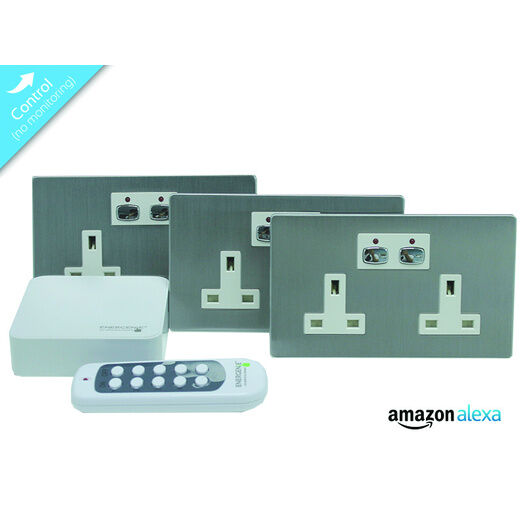 Energenie MiHome Smart 2-Gang Plug Socket Bundle - Brushed Steel