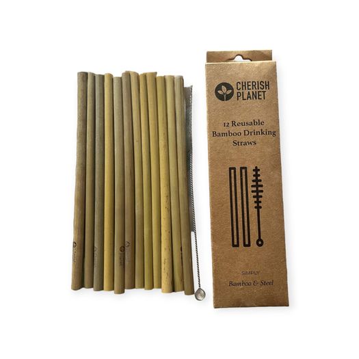 Cherish Planet Large Organic Bamboo Reusable Drinking Straws - Set of 12