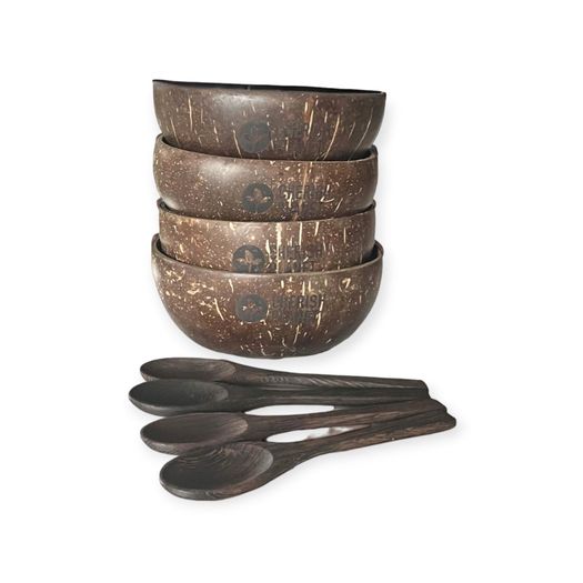 Cherish Planet Real Coconut Shell Bowls with Wooden Spoons