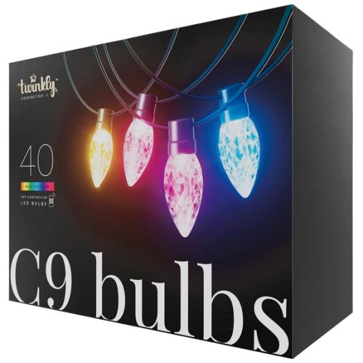 Twinkly Green Wire C9 String Bulbs (40 RGB LED, Faceted, Plug Type G)