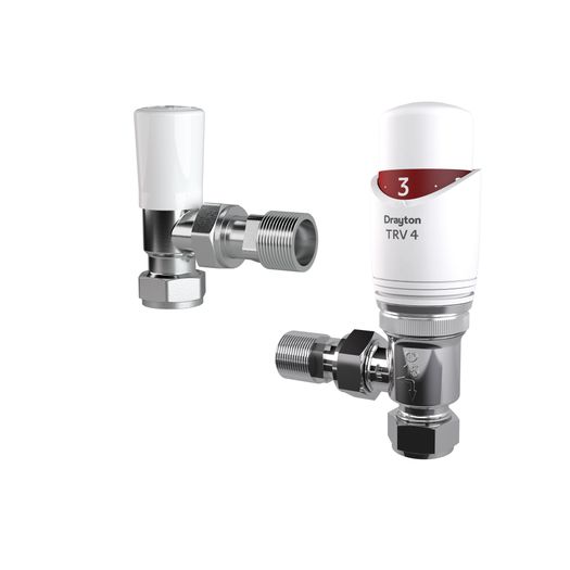 Drayton TRV4 White 15mm Angled Thermostatic Radiator Valve &amp; Lockshield