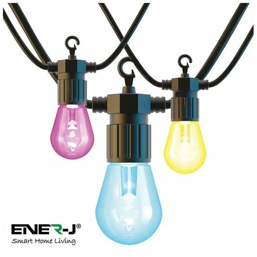 ENER-J Smart WiFi RGB+WW Dimmable 12 LED Bulb String Lights - 7.3m