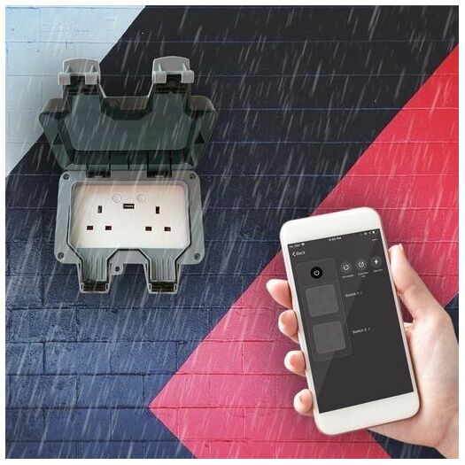 ENER-J Smart WiFi IP55 Waterproof Smart 2 Gang Outdoor Plug Socket With 2 USB Ports